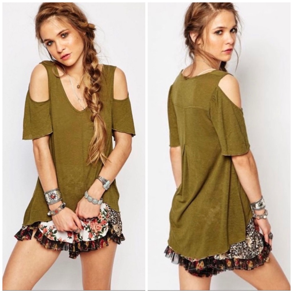 Free People Green Bittersweet Cold Shoulder Tee